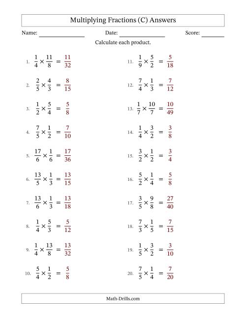 The Multiplying Proper and Improper Fractions with No Simplification (C) Math Worksheet Page 2