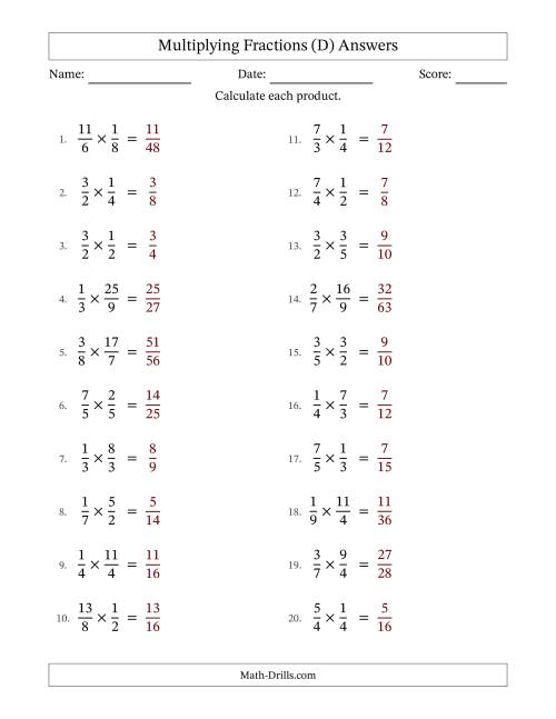 The Multiplying Proper and Improper Fractions with No Simplification (D) Math Worksheet Page 2