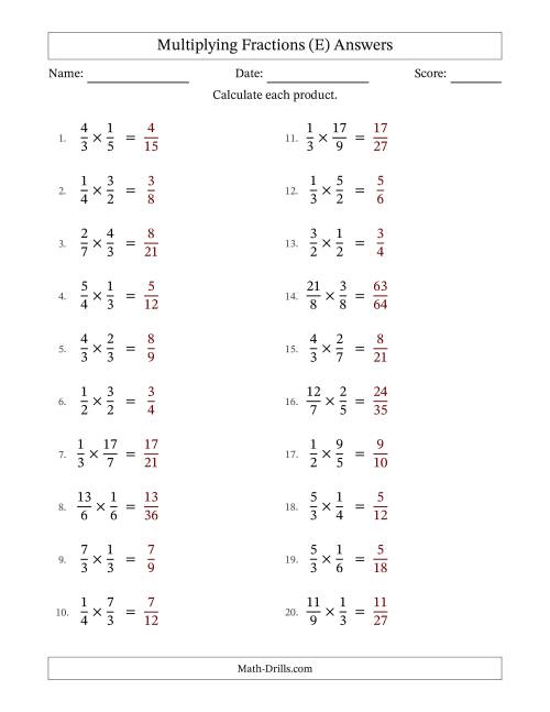 The Multiplying Proper and Improper Fractions with No Simplification (E) Math Worksheet Page 2