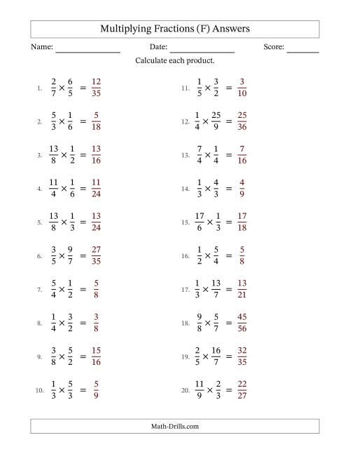 The Multiplying Proper and Improper Fractions with No Simplification (F) Math Worksheet Page 2