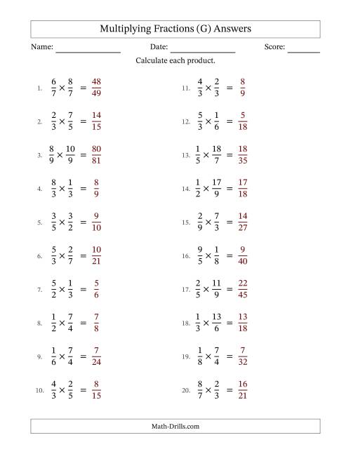 The Multiplying Proper and Improper Fractions with No Simplification (G) Math Worksheet Page 2