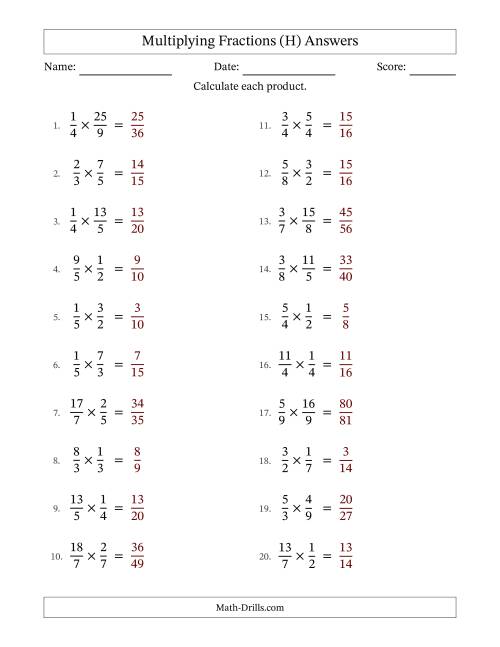 The Multiplying Proper and Improper Fractions with No Simplification (H) Math Worksheet Page 2