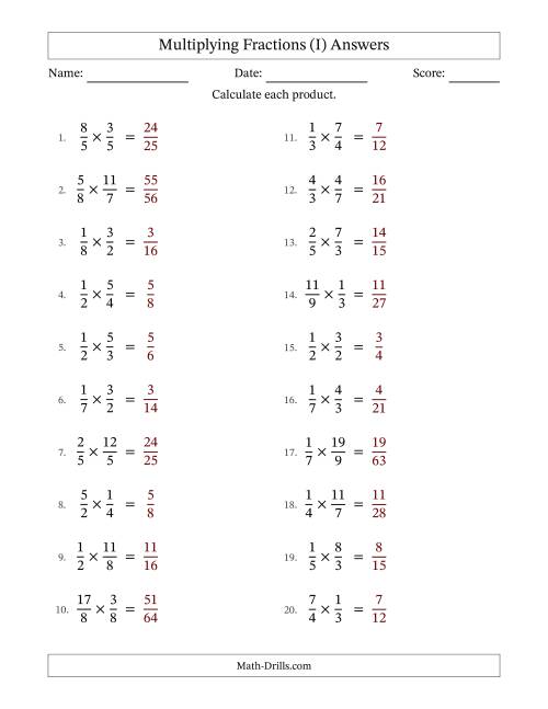 The Multiplying Proper and Improper Fractions with No Simplification (I) Math Worksheet Page 2