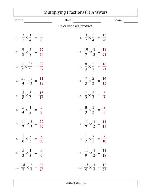 The Multiplying Proper and Improper Fractions with No Simplification (J) Math Worksheet Page 2