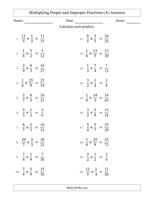 The Multiplying Proper and Improper Fractions with No Simplifying (All) Math Worksheet Page 2