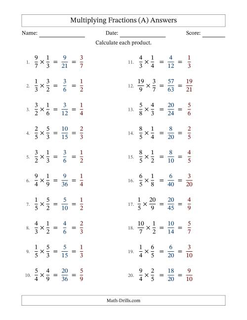 The Multiplying Proper and Improper Fractions with All Simplifying (A) Math Worksheet Page 2