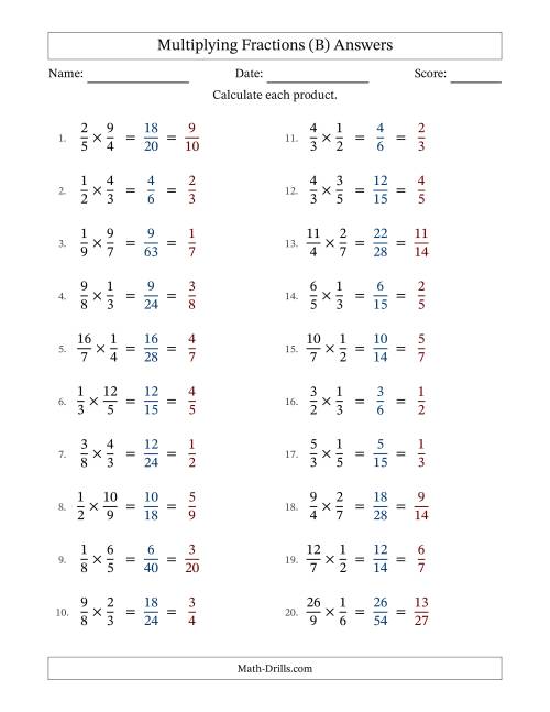 The Multiplying Proper and Improper Fractions with All Simplification (B) Math Worksheet Page 2