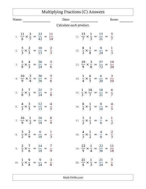 The Multiplying Proper and Improper Fractions with All Simplification (C) Math Worksheet Page 2
