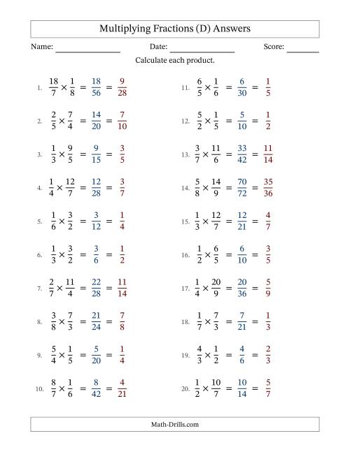 The Multiplying Proper and Improper Fractions with All Simplification (D) Math Worksheet Page 2
