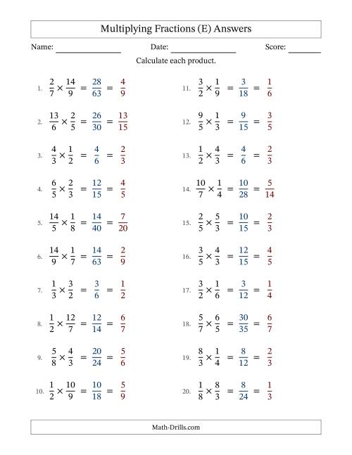 The Multiplying Proper and Improper Fractions with All Simplification (E) Math Worksheet Page 2