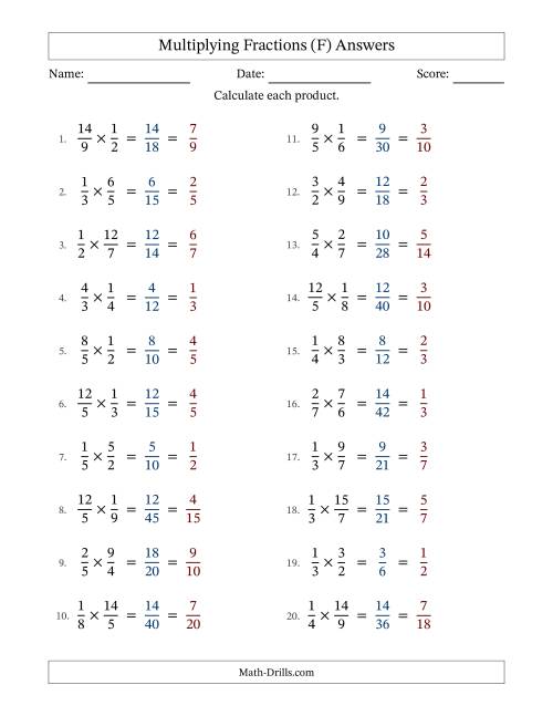 The Multiplying Proper and Improper Fractions with All Simplification (F) Math Worksheet Page 2