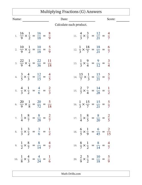 The Multiplying Proper and Improper Fractions with All Simplification (G) Math Worksheet Page 2