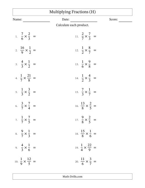 The Multiplying Proper and Improper Fractions with All Simplification (H) Math Worksheet