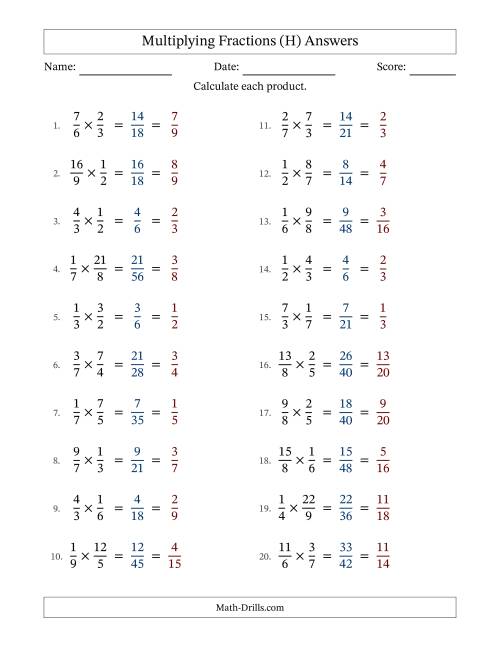 The Multiplying Proper and Improper Fractions with All Simplification (H) Math Worksheet Page 2