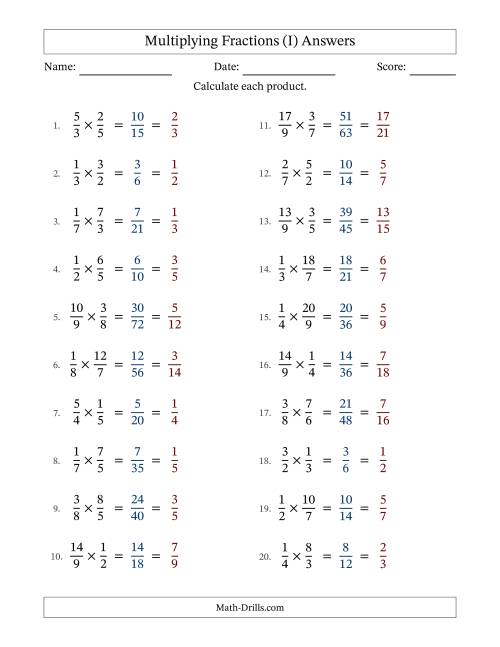 The Multiplying Proper and Improper Fractions with All Simplification (I) Math Worksheet Page 2