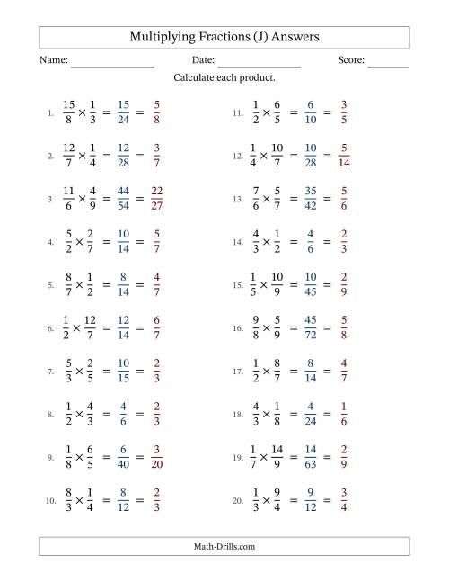 The Multiplying Proper and Improper Fractions with All Simplification (J) Math Worksheet Page 2