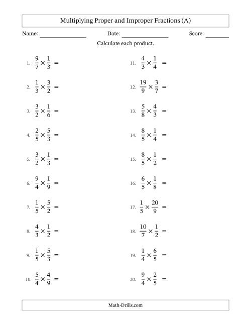 The Multiplying Proper and Improper Fractions with All Simplifying (All) Math Worksheet
