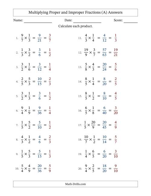 The Multiplying Proper and Improper Fractions with All Simplifying (All) Math Worksheet Page 2