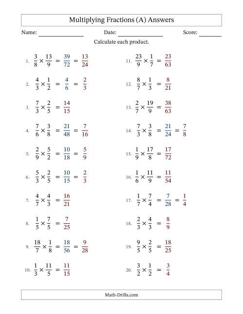 The Multiplying Proper and Improper Fractions with Some Simplifying (A) Math Worksheet Page 2
