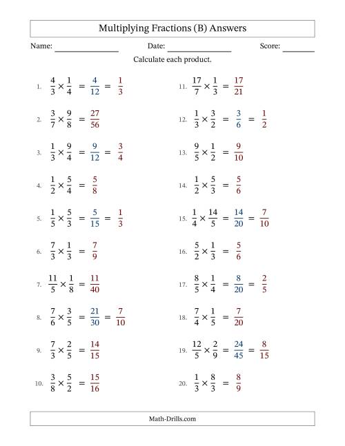 The Multiplying Proper and Improper Fractions with Some Simplification (B) Math Worksheet Page 2
