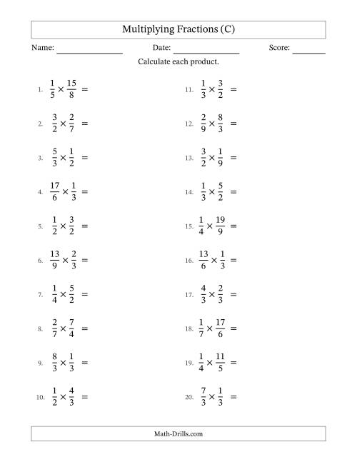 The Multiplying Proper and Improper Fractions with Some Simplification (C) Math Worksheet