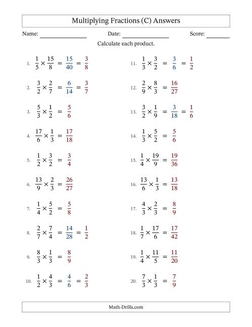 The Multiplying Proper and Improper Fractions with Some Simplification (C) Math Worksheet Page 2
