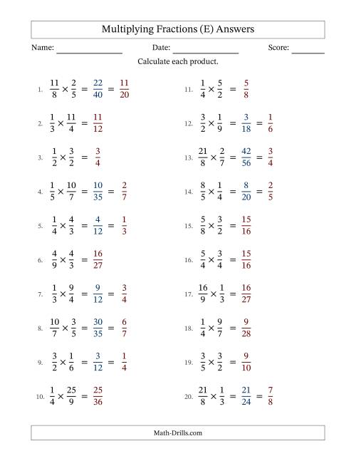 The Multiplying Proper and Improper Fractions with Some Simplification (E) Math Worksheet Page 2