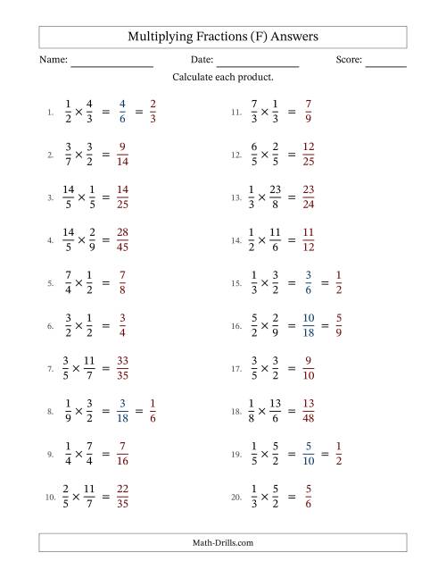 The Multiplying Proper and Improper Fractions with Some Simplification (F) Math Worksheet Page 2