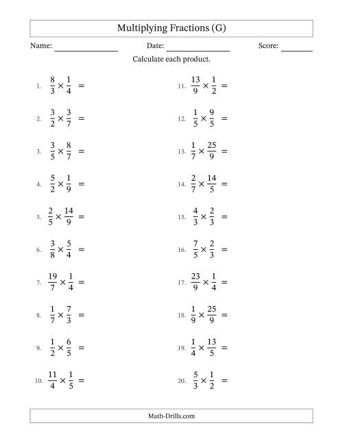 The Multiplying Proper and Improper Fractions with Some Simplification (G) Math Worksheet