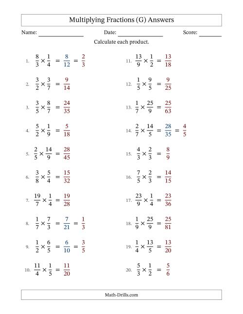 The Multiplying Proper and Improper Fractions with Some Simplification (G) Math Worksheet Page 2