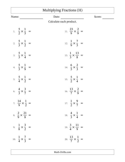 The Multiplying Proper and Improper Fractions with Some Simplification (H) Math Worksheet