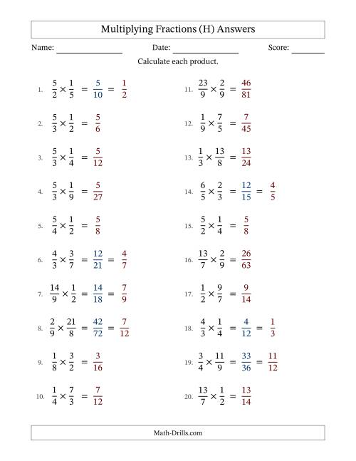 The Multiplying Proper and Improper Fractions with Some Simplification (H) Math Worksheet Page 2