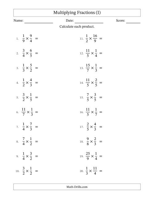 The Multiplying Proper and Improper Fractions with Some Simplification (I) Math Worksheet
