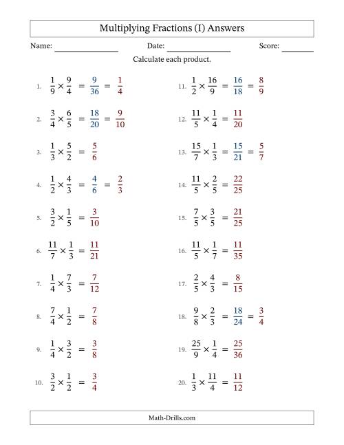 The Multiplying Proper and Improper Fractions with Some Simplification (I) Math Worksheet Page 2