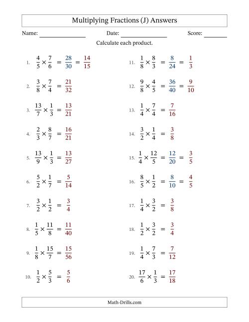 The Multiplying Proper and Improper Fractions with Some Simplification (J) Math Worksheet Page 2