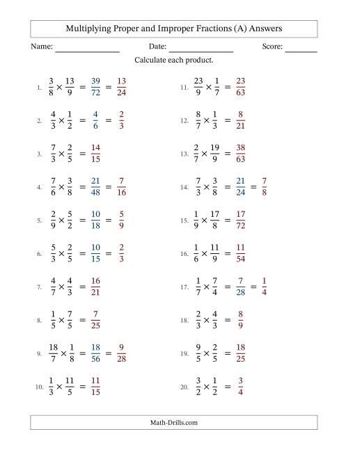 The Multiplying Proper and Improper Fractions with Some Simplifying (All) Math Worksheet Page 2