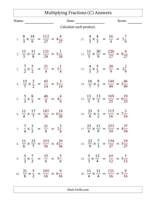 The Multiplying Two Improper Fractions with No Simplification (C) Math Worksheet Page 2