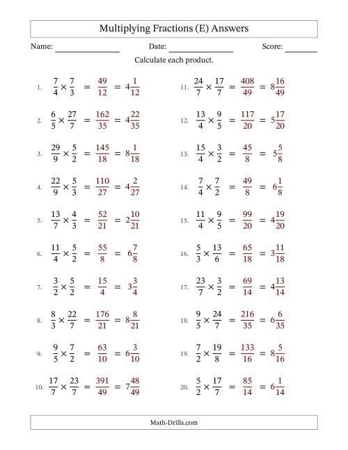 The Multiplying Two Improper Fractions with No Simplification (E) Math Worksheet Page 2