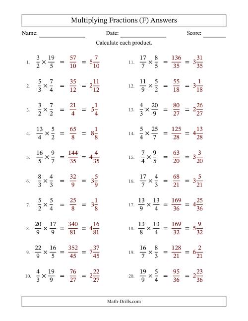 The Multiplying Two Improper Fractions with No Simplification (F) Math Worksheet Page 2