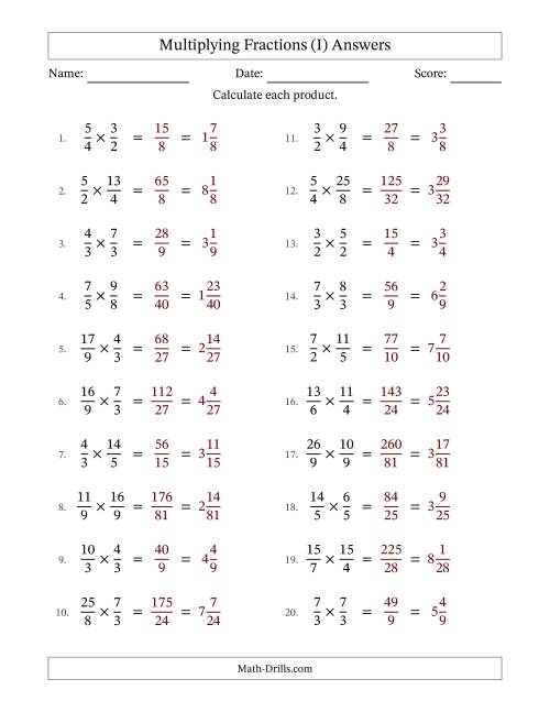 The Multiplying Two Improper Fractions with No Simplification (I) Math Worksheet Page 2