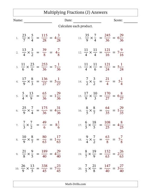 The Multiplying Two Improper Fractions with No Simplification (J) Math Worksheet Page 2