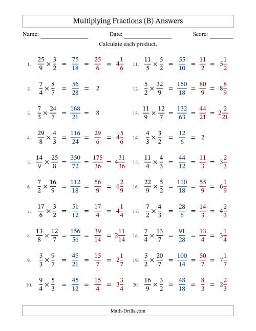 The Multiplying Two Improper Fractions with All Simplification (B) Math Worksheet Page 2