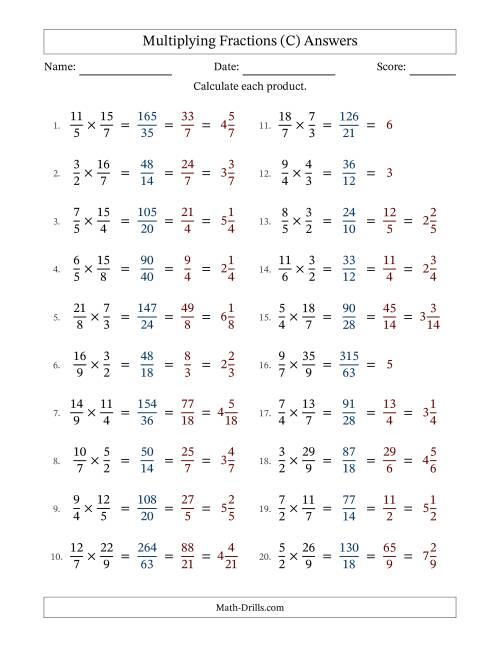 The Multiplying Two Improper Fractions with All Simplification (C) Math Worksheet Page 2