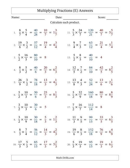 The Multiplying Two Improper Fractions with All Simplification (E) Math Worksheet Page 2