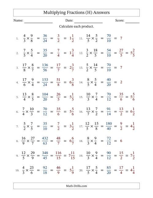 The Multiplying Two Improper Fractions with All Simplification (H) Math Worksheet Page 2