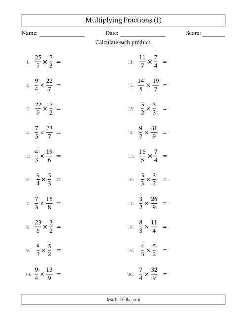The Multiplying Two Improper Fractions with All Simplification (I) Math Worksheet