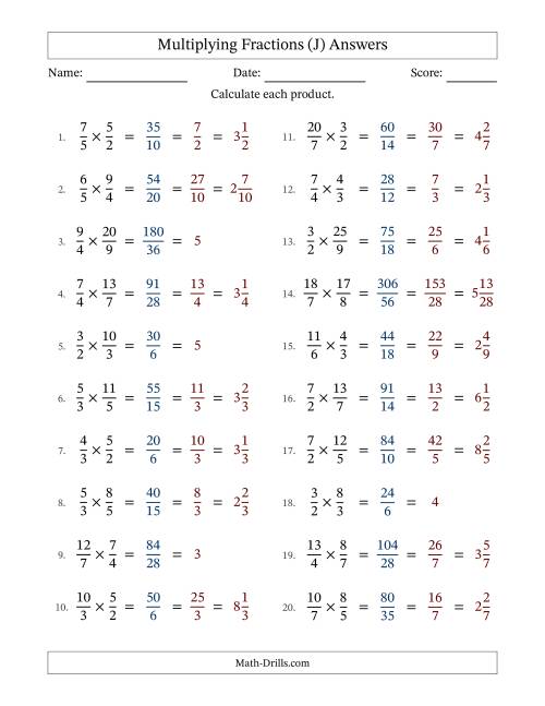 The Multiplying Two Improper Fractions with All Simplification (J) Math Worksheet Page 2