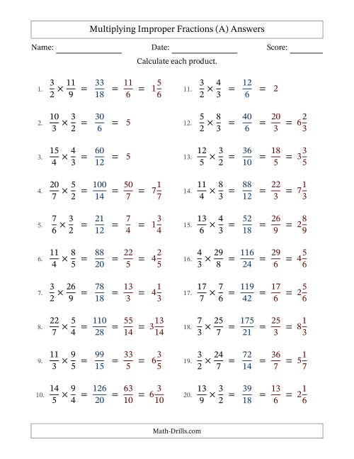 The Multiplying Two Improper Fractions with All Simplifying (All) Math Worksheet Page 2