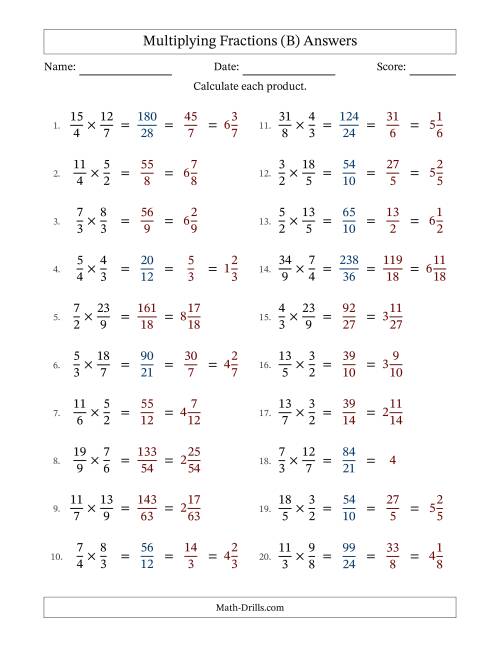 The Multiplying Two Improper Fractions with Some Simplification (B) Math Worksheet Page 2