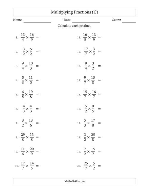 The Multiplying Two Improper Fractions with Some Simplification (C) Math Worksheet